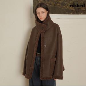 하이넥 버튼 레더 무스탕 양털 하프 자켓 (WIBDJK007)