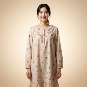 비비안 면기모 귀여운 고양이나염 여성 원피스홈웨어 GW8873A