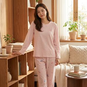 비비 편하고 따뜻하게 착용가능한 고양이나염 여성 홈웨어세트 EZ1951 EZ1951P