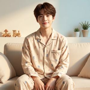 비비안 귀여운 고양이나염의 면기모 남성 잠옷세트  MP8873A