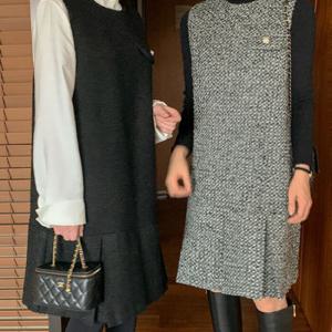 [브리치]  / 트위드 플리츠 원피스 (2color)