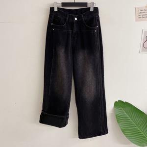 [브리치] 허니제이 /  융기모  위닐 넌스판 절개 와이드핏 흑청 데님(S L)