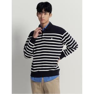 [정가 199,000원] 캐주얼 소프트 코튼 스트라이프 칼라넥 맨투맨  네이비 (BC5X41C02R)