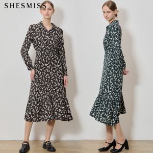 (SHESMISS)] 오픈카라 프린트 롱 원피스 (택가격: 318000원)