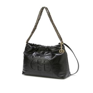 [인기상품] HIBA6E551BK_여성 H패치 블랙 레더 퀼팅 체인 호보 숄더백 M