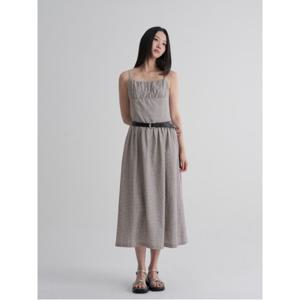 체크 슬리브리스 롱 원피스 - 브라운 (165771AY1D)