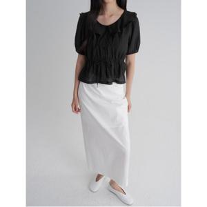 시어 프릴 반소매 블라우스 - 블랙 (115765AY35)