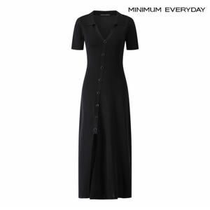 [미니멈 에브리데이]사선 버튼 카라 트임 롱 원피스 (EB3OW018D)
