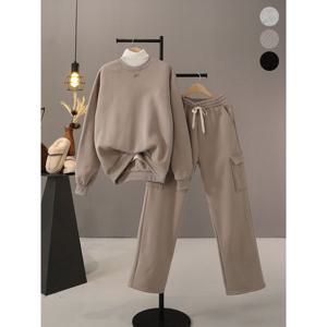 [하프클럽] 헤러프 기모 무지 맨투맨 + 카고 팬츠 세트_MNOP125