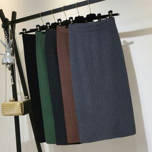 [브리치]  / 베이직 고무밴딩 뒷트임 미디기장 골지 니트 스커트