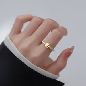 R097 실버 925 해쉬 라운드 스마일 은볼 밴딩 은 반지