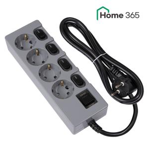 홈365 국산 개별 스위치 멀티탭 4구 1.5M 그레이 블랙 / 16A 접지 절전형 멀티콘센트