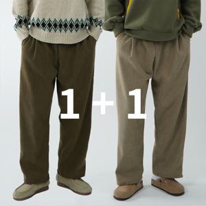 [브리치] 오엔엘 / 1+1 남성 핀턱 기모 골덴 바지 남자 코듀로이 팬츠
