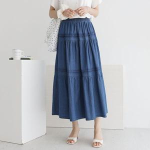 [하프클럽] 투라인 프릴 캉캉 플레어 밴딩 롱 스커트 여름 청치마