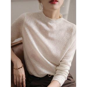 [브리치] 제로투올샵 / 가을 얇은 레이스 니트 블라우스 여성 긴팔 블랙