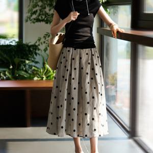 [브리치] 제로투올샵 / 여름 로맨틱 도트 롱 스커트 그레이 바닥 도트
