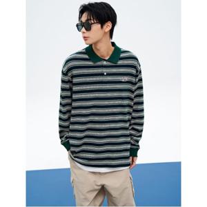 칼라 스트라이프 긴소매 티셔츠 - 그린 (265841AY5M)