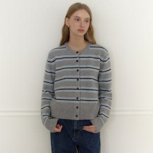 [아워호프] Multi-Stripe Round-Neck Cardigan - Melange grey [H25FA-KN05-MGR]