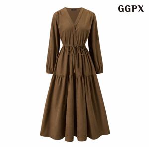 정상가:89,000원 ㅣ브이넥 캉캉 허리 스트링 롱 원피스 (GPDOW007D)