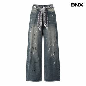 정상가:89,000원 ㅣ 데님 스카프 세트 기모 페인팅 롱 팬츠 (BX4PT009L0)