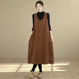 [하프클럽] 2종세트 코듀로이루즈핏포켓원피스 캐주얼원피스 골덴원피스 엄마옷 퀼팅원피스 하객룩