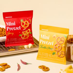 스낵24 미니프레첼 40g 24개입 1박스 (스파이시맛, 체다치즈맛)