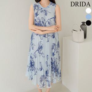 [하프클럽]  여름 여자 플리츠 플라워 민소매 나시 빅사이즈 쉬폰 원피스 40-50대 중년여성 엄마옷 미시