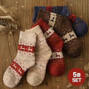 루돌프 윈터 삭스 5종세트 겨울 크리스마스 니트 중목 북유럽 패턴 선물세트