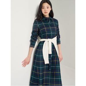 기모 헤릿체크 셔츠 원피스  네이비 (BF5971C01R)