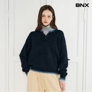 정상가:89,000원 ㅣ 헨리 버튼 포인트 배색 트리밍 니트 (BX4KP046L0)