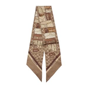 스택드 태비 백 프린트 스키니 실크 스카프 CAS77 TAN