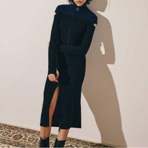 [미바이와이][최초가279,000]골지 소매슬릿 반집업 롱 원피스