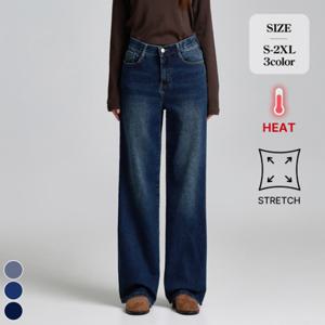 [브리치]  / (겨울찐스판5탄) 기모 밴딩 와이드 데님 팬츠 3컬러