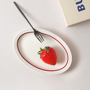 쉐난고 카디날 빈티지 레드 라인 오벌 타원접시 S 16cm