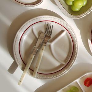 쉐난고 카디날 빈티지 레드 라인 원형 나눔접시 24cm