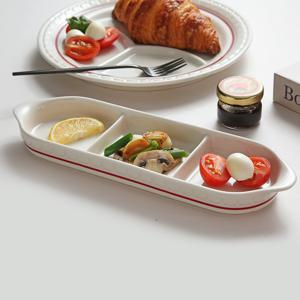 쉐난고 카디날 빈티지 레드 라인 사각 3칸 나눔접시 27.3cm