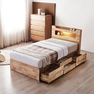 브리더 LED 4단 수납 원목 SS침대+9존독립 매트리스 DF921751