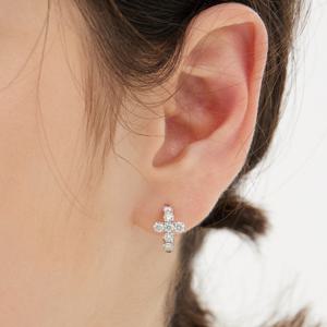 에센스 실버(W) 모이사나이트 크로스 원터치 귀걸이 HL4E54409W9XXX