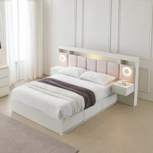멜라 아쿠아텍스 패브릭 호텔 LED 수납 침대 프레임 K DF927001