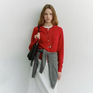 던스트 ESSENTIAL CREWNECK KNIT CARDIGAN_TOMATO RED_UDSW6A209R2