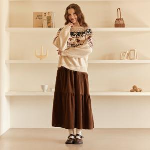 코듀로이 캉캉 밴딩 롱 스커트 TLSAY2344