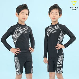 남아동 긴팔 래쉬가드 세트 블랙지브라 B_1O734