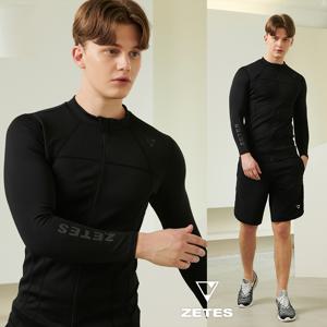 남성 에어쿠션 올블랙 슬림핏 래쉬가드-트레이닝 집업 M_3A884