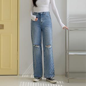 지기핏 3단 기장선택 무릎컷팅 와이드 여성청바지 허리스판