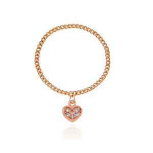 엘렌쥬얼리 14K 큐티 하트 딸랑이 커브 체인 금 반지