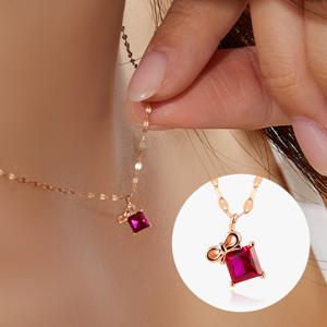 14K 루비 리본 큐빅 스퀘어 체인 금 목걸이