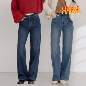 숏/롱 기장선택 겨울용 기모 본딩 와이드 허리 밴딩 팬츠 여자청바지 S~2XL