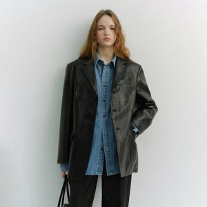 [김새롬 착용]UNISEX 3 BUTTON ALTER-LEATHER BLAZER_BLACK_UDJA6A105BK