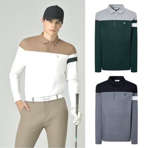 [행사] 헤지스남성 컬러블럭 기모 긴팔티셔츠 평상겸용 골프티셔츠 HUTS5D901