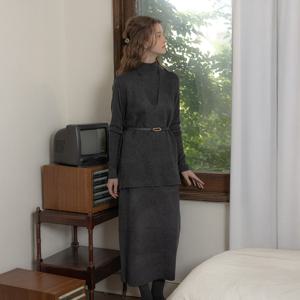 PM_Loose knit top three-piece vest and skirt set__CHARCOAL